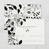 Zwarte bloemige trouw RSVP kaart (Voorkant / Achterkant)