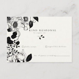 Zwarte bloemige trouw RSVP kaart