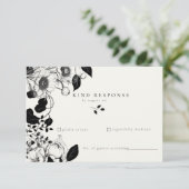 Zwarte bloemige trouw RSVP kaart (Staand voorkant)