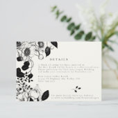 Zwarte bloemige trouwdetails kaart (Staand voorkant)