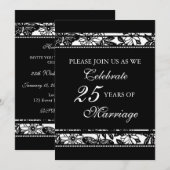 Zwarte Bloemige Uitnodiging voor 25-jarig Jubileum (Voorkant / Achterkant)