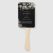 Zwarte bloemlichten Gotisch bruiloftsprogramma Handwaaier (Voorkant)