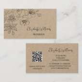 Zwarte bloemlijn Kunst Botanische QR-Code Visitekaartje (Voorkant / Achterkant)