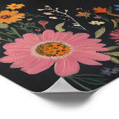 Zwarte Bloemprint - Folk Art Floral - Geluk Poster (Hoek)
