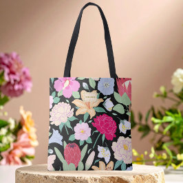 Zwarte bloemrijke chic trendy uniek tote bag