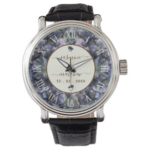 Zwarte Bloemrijke Klassieke Koppel Namen Bruiloft Horloge