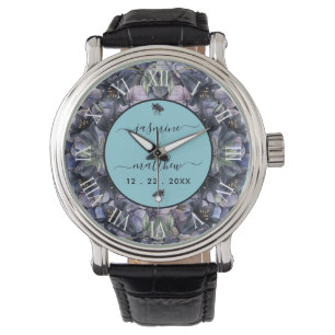 Zwarte Bloemrijke Klassieke Koppel Namen Bruiloft Horloge