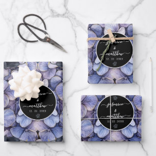 Zwarte Bloemrijke Klassieke Koppel Namen Bruiloft Inpakpapier Vel