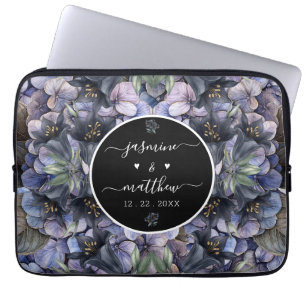 Zwarte Bloemrijke Klassieke Koppel Namen Bruiloft Laptop Sleeve