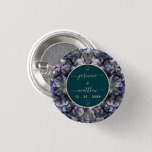 Zwarte Bloemrijke Klassieke Koppel Namen Bruiloft Ronde Button 3,2 Cm (Voorkant /achterkant)