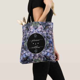 Zwarte Bloemrijke Klassieke Koppel Namen Bruiloft Tote Bag