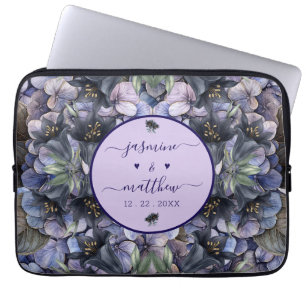 Zwarte Bloemrijke Klassieke Trouwnamen Huwelijk Laptop Sleeve