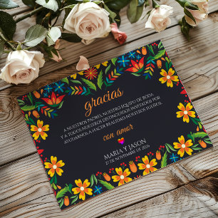 Zwarte Bloemrijke Kleurrijke Botanische Spaanse Br Bedankkaart