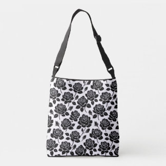 Zwarte bloemrozenprint tas