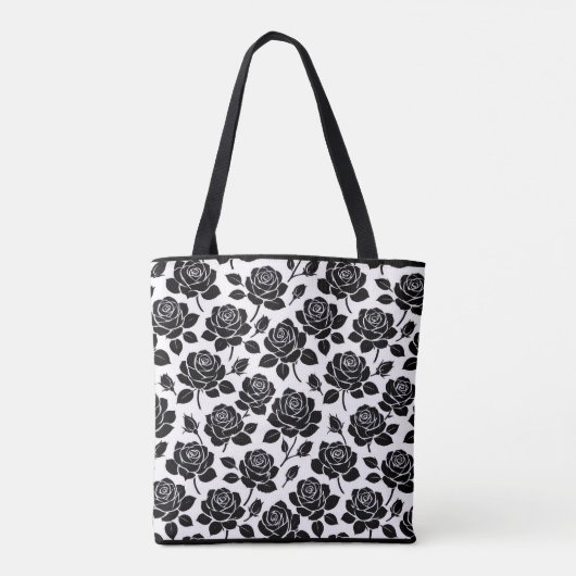 Zwarte bloemrozenprint tas (Achterkant)