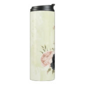 zwarte blos rozige bloemen thermosbeker (Gedraaid links)