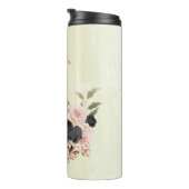 zwarte blos rozige bloemen thermosbeker (Geroteerd rechts)