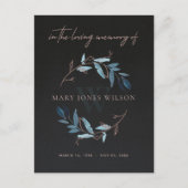 ZWARTE BLUE PINK FOLIAGE WREATH MEMORIAL DANK U UITNODIGING BRIEFKAART (Voorkant)