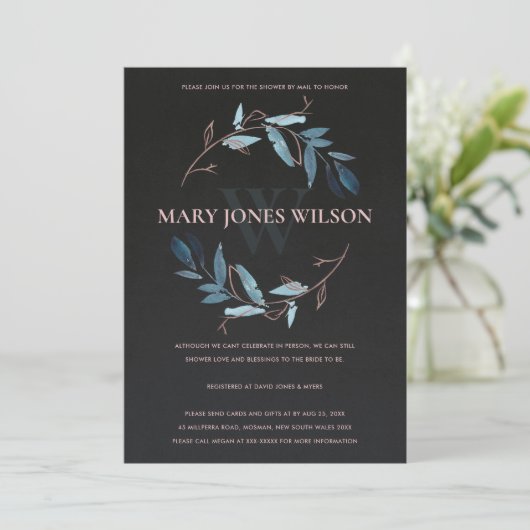 ZWARTE BLUE PINK FOLIAGE WREATH SHOWER BY MAIL CAR BEDANKKAART (Staand voorkant)