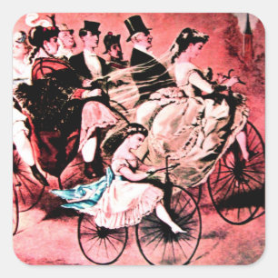 ZWARTE BLUE RED BICYCLE WEDDING ARTIJ VIERKANTE STICKER