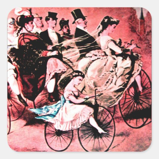 ZWARTE BLUE RED BICYCLE WEDDING ARTIJ VIERKANTE STICKER (Voorkant)