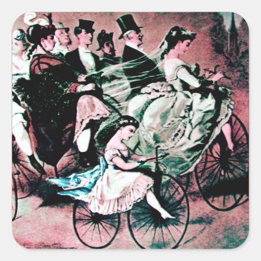 ZWARTE BLUE RED BICYCLE WEDDING ARTIJ VIERKANTE STICKER (Voorkant)