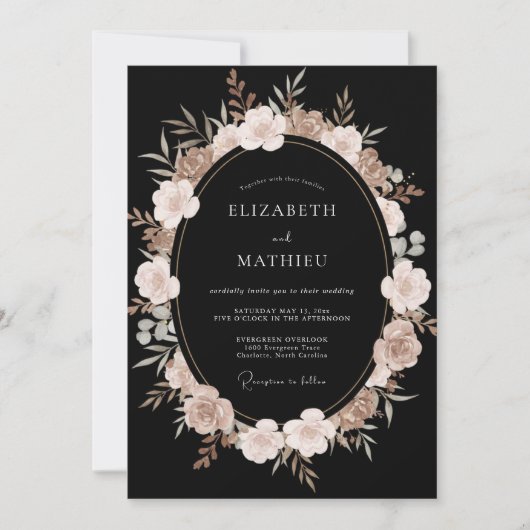 Zwarte Blush Bloesem Bruiloft Kaart (Voorkant)