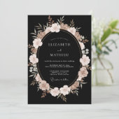 Zwarte Blush Bloesem Bruiloft Kaart (Staand voorkant)