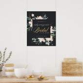 ZWARTE BLUSH FLORA WATERVERF BRUIDSSLUIER WELKOM POSTER (Keuken)