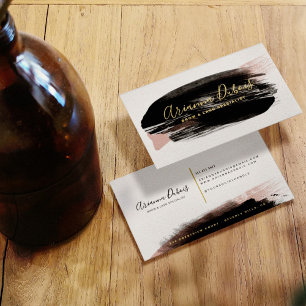 Zwarte Blush Gouden Waterverf Spat Calligrafie Visitekaartje