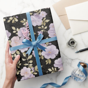 Zwarte Blush Lavendel Bloemen Bruidsdouche Cadeaupapier