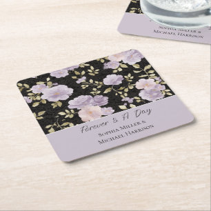 Zwarte Blush Lavendel Bloemen Bruiloft Kartonnen Onderzetters