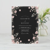 Zwarte Blush Loof Eucalyptus Bruiloft Kaart (Staand voorkant)