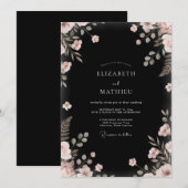 Zwarte Blush Loof Eucalyptus Bruiloft Kaart (Voorkant / Achterkant)