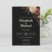 Zwarte Blush Roos Bloemige Bruiloft Kaart (Staand voorkant)