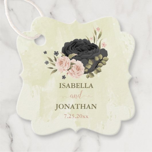 Zwarte Blush Roze Bloemen bruiloft Bedankjes Labels (Voorkant)