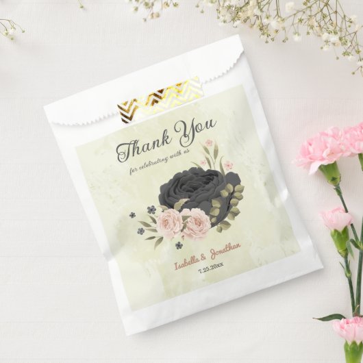 zwarte blush roze bloemen bruiloft bedankzakje (Gezegeld)