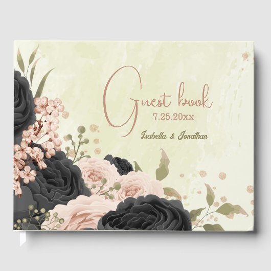 Zwarte Blush Roze Bloemen bruiloft Gastenboek (Voorkant)