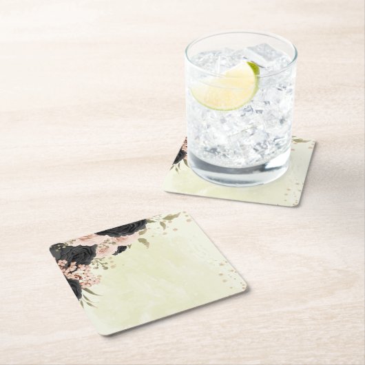 Zwarte Blush Roze Bloemen bruiloft Kartonnen Onderzetters (Insitu)