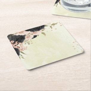 Zwarte Blush Roze Bloemen bruiloft Kartonnen Onderzetters