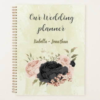 zwarte blush roze bloemen bruiloft planner