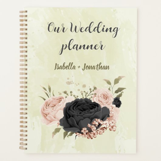 zwarte blush roze bloemen bruiloft planner (Voorkant)