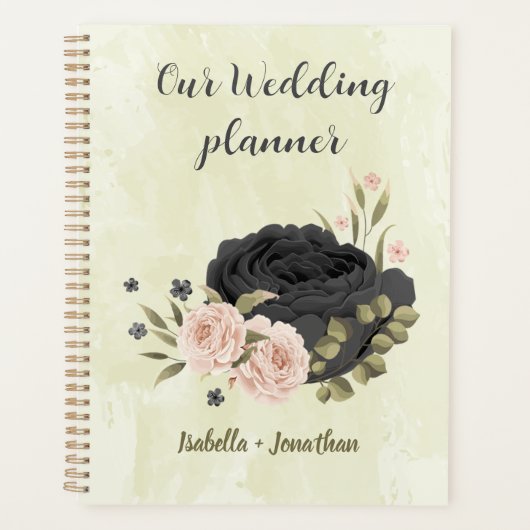 zwarte blush roze bloemen bruiloft planner (Voorkant)