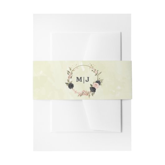 Zwarte Blush Roze Bloemen bruiloft Uitnodigingen Wikkel (Voorkant Voorbeeld)