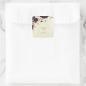 Zwarte Blush Roze Bloemen bruiloft Vierkante Sticker (Tas)