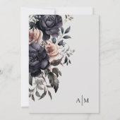 Zwarte Blush Roze Bloemen Huwelijk Kaart (Achterkant)