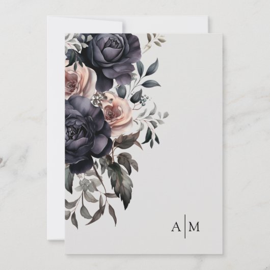 Zwarte Blush Roze Bloemen Huwelijk Kaart (Achterkant)