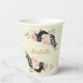 Zwarte blush roze bloemen papieren bekers (Voorkant)