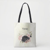 Zwarte blush roze bloemen tote bag (Voorkant)
