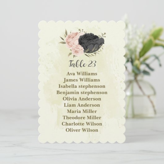 Zwarte Blush Roze Bloemen Zitting Kaart (Staand voorkant)